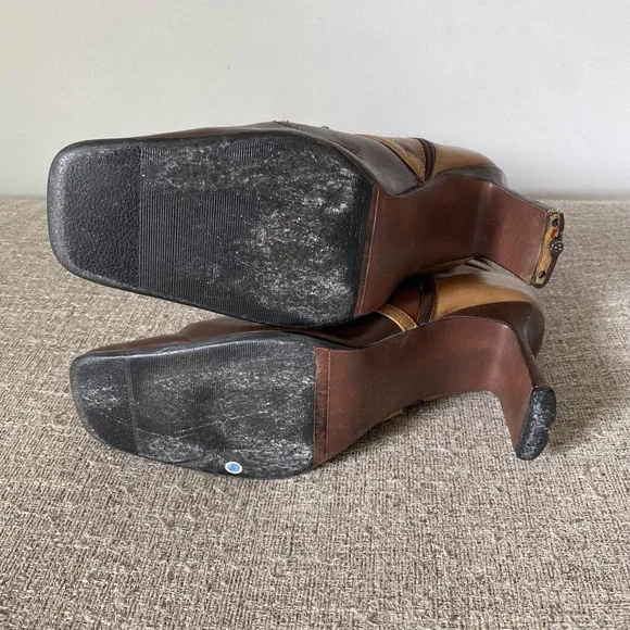Vintage Y2K Patchwork Faux Leather Booties Boots Size 8M Square Toe Boho Brown - Picture 8 of 13